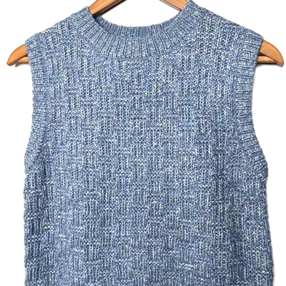 Topshop Blue Marl Basketweave Knit Sweater Vest Wool Blend US 4-6 Small - Picture 2 of 8